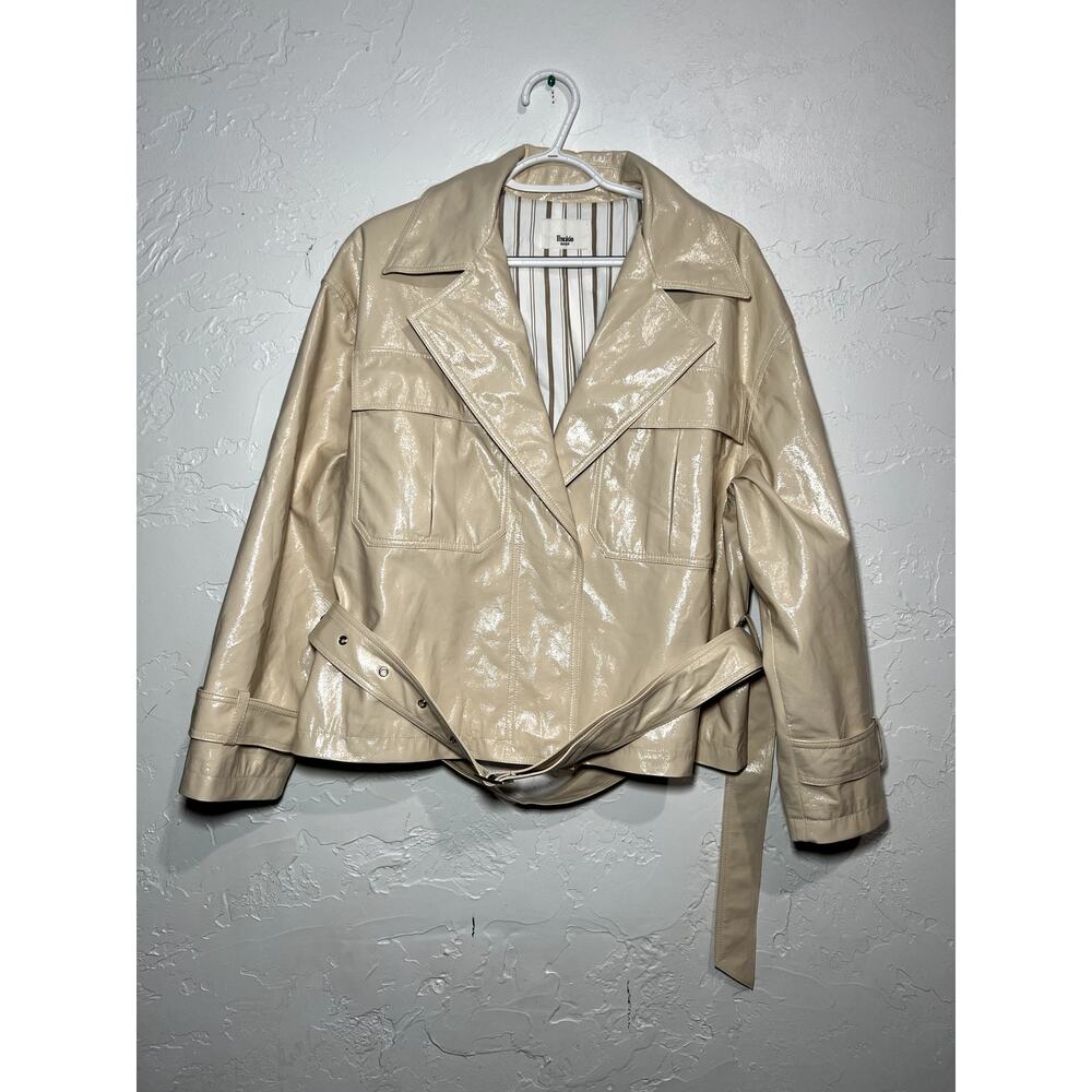Frankie beige belted pleather jacket womens small punk‎ biker rocker rockabilly